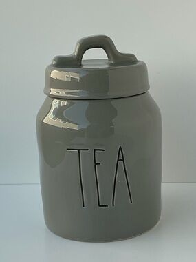 Rae Dunn Tea Canister Ceramic Jar with Lid Gray‎ Grey